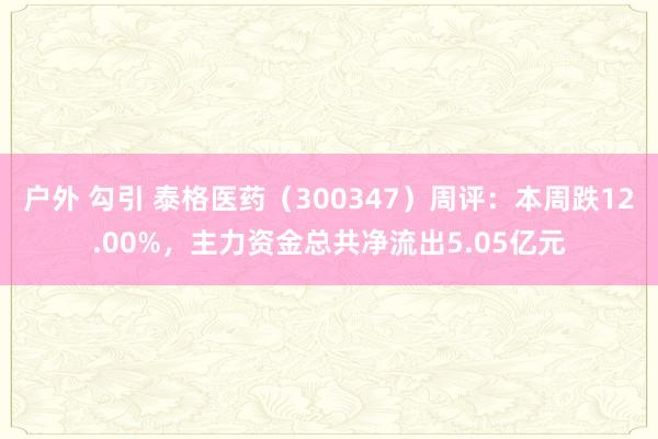 户外 勾引 泰格医药（300347）周评：本周跌12.00%，主力资金总共净流出5.05亿元