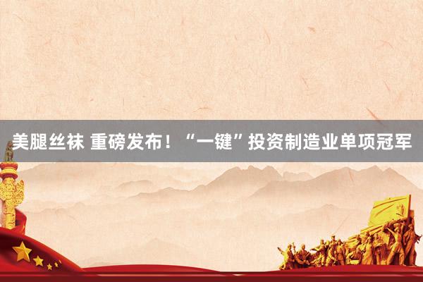 美腿丝袜 重磅发布！“一键”投资制造业单项冠军