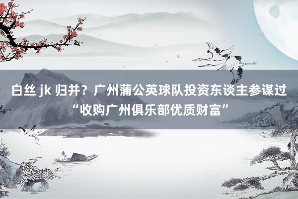 白丝 jk 归并？广州蒲公英球队投资东谈主参谋过“收购广州俱乐部优质财富”