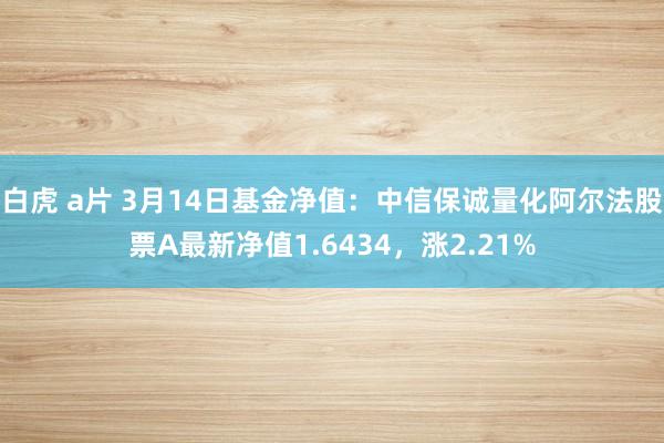 白虎 a片 3月14日基金净值：中信保诚量化阿尔法股票A最新净值1.6434，涨2.21%