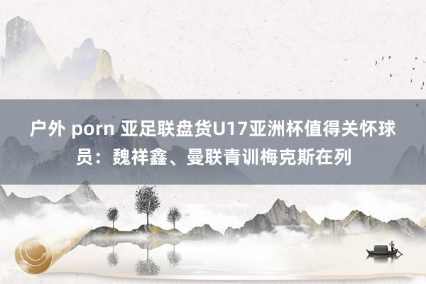 户外 porn 亚足联盘货U17亚洲杯值得关怀球员：魏祥鑫、曼联青训梅克斯在列