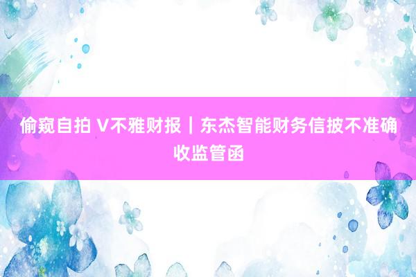 偷窥自拍 V不雅财报｜东杰智能财务信披不准确收监管函